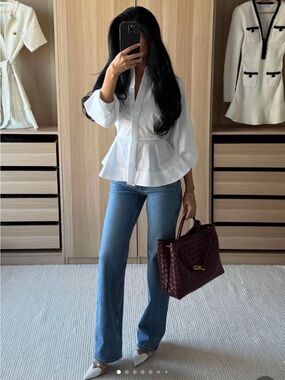 ZARA PEPLUM SHIRT WITH PUFF SLEEVES SIZE XS